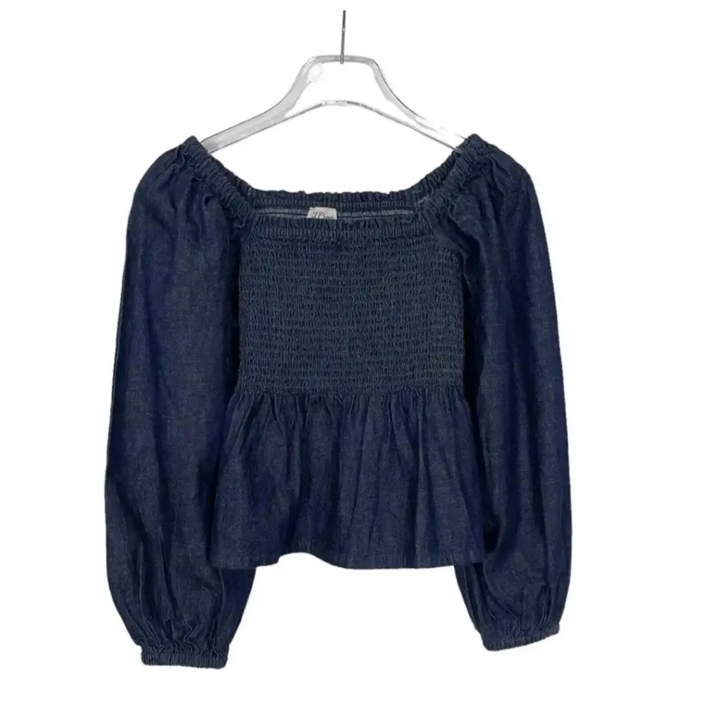 J.CREW PUFFY SLEEVE CHAMBRAY JEANS SMOCKED TOP XS BNWT $98 1 LEFT!